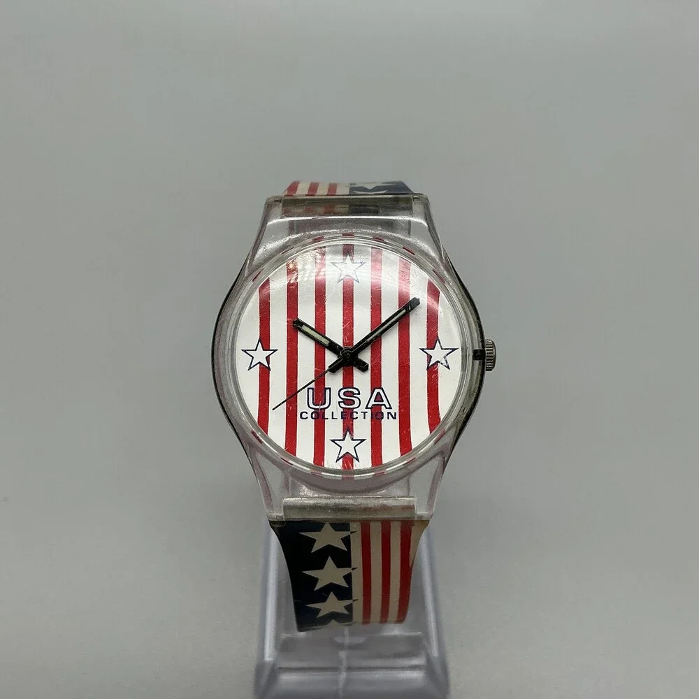 Vintage Fada USA Collection Unisex Watch 33mm Flag Red White Blue New Battery